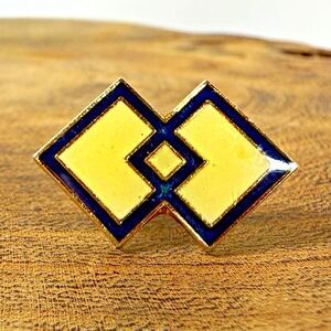 Gold Tone Double Diamond Geometric Enamel Lapel Pin Tie Tack Clutch Back 1 in